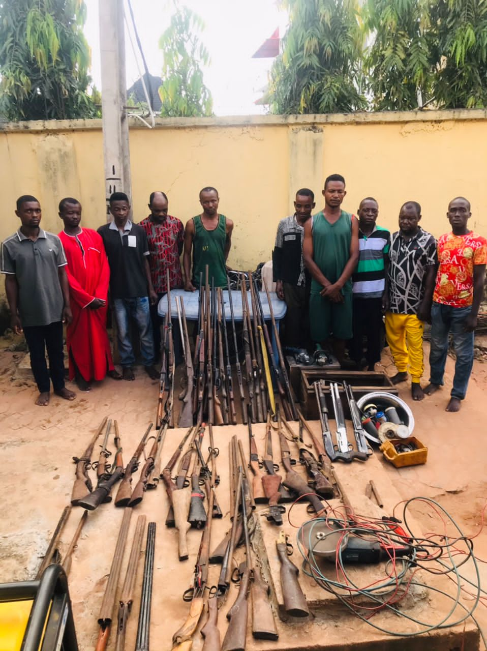 POLICE ARREST SUSPECTED GUNRUNNERS/RECOVERS FORTY-TWO (42) LOCALLY MADE SINGLE BARREL GUNS, SIX (6) DOUBLE BARREL GUNS, AND THREE (3) PUMP ACTION GUNS