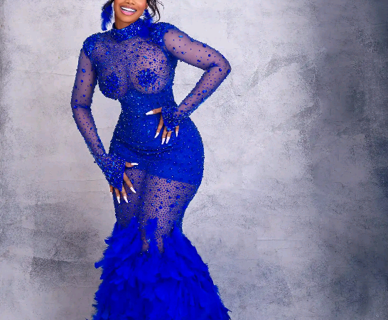 Tacha Claims She Paid $20,000 (₦‎15M) For Her Blue Dress To The AMVCA