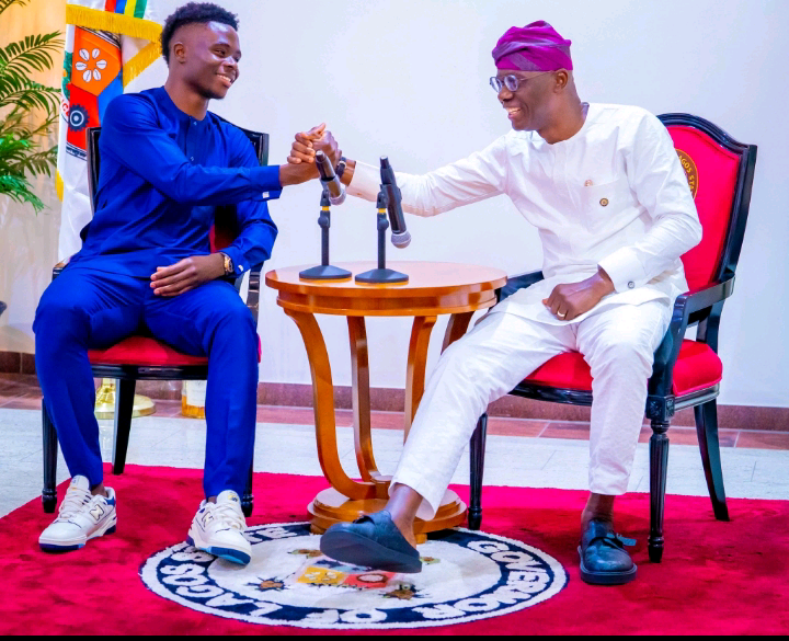 Arsenal Star Bukayo Saka meets Gov Babajide Sanwo-Olu for first time.