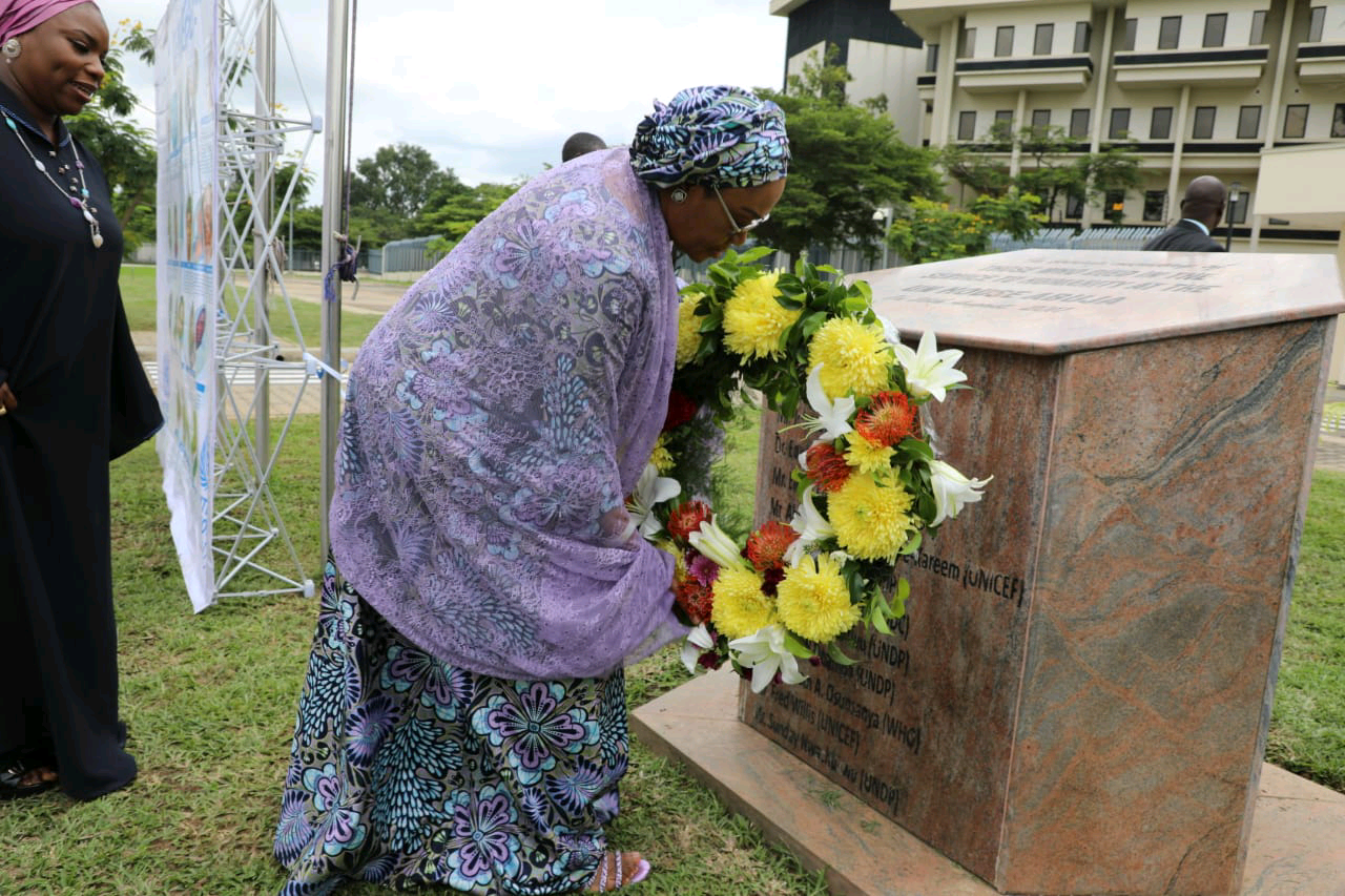 Remi Tinubu lays wreath for victims of UN building bombing in Abuja